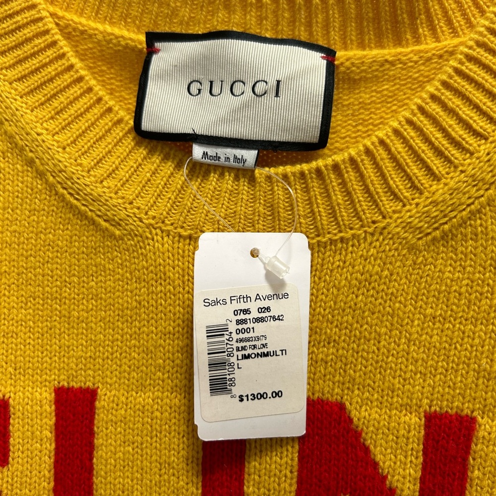 GUCCI BLIND FOR LOVE AND WOLF SWEATER WOOL YELLOW/MULTICOLOUR